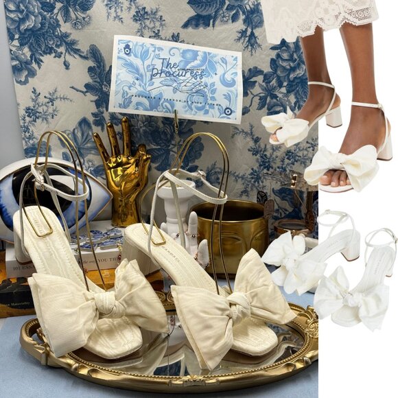 🆕 LOEFFLER RANDALL 🧿 NWOB Carmen Cream Moiré Bow Sandal, Sz 9 - Picture 1 of 12
